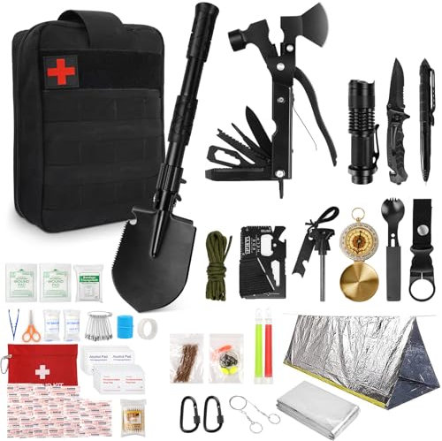 E EASTSTORM Notfall Ausrüstung Survival Kit mit Erste Hilfe Set,militär ausrüstung notfallset mit klappspaten Outdoor Multi-Tool,Herren Geschenke für Abenteuer, Auto