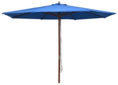ShCuShan Sonnenschirm mit Holzmast 350 cm Blau Sonnenschirm Stabil Windfest Gartenschirm