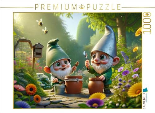 CALVENDO Puzzle Summendes Zwergenglück: Zwei Imker unter den Gartenbewohnern | 1000 Teile Lege-Größe 64 x 48 cm Foto-Puzzle für glückliche Stunden