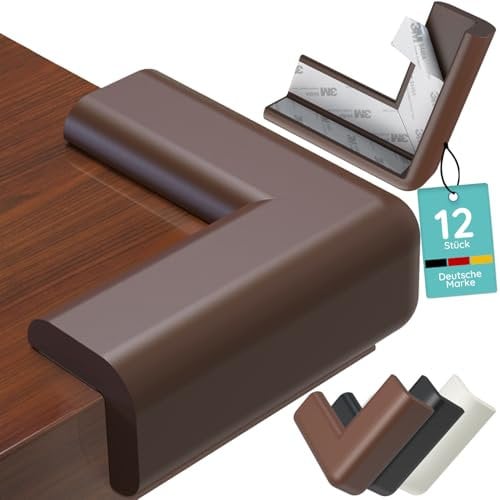 Eckenschutz Kantenschutz Baby - 12 Stück extra weiche Schaumstoff Tischkantenschutz Ecken für Kinder - Selbstklebender Tischeckenschutz Baby, Kantenschutz (Braun)