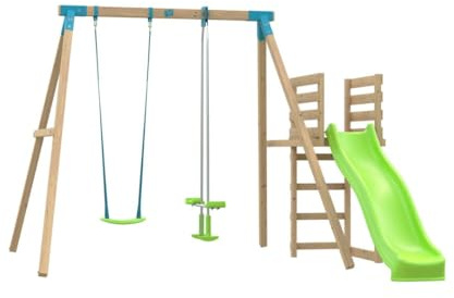 Station AUBÉPINE balançoire - vis-à-vis - Toboggan - kit d'ancrage - Bois carré FSC® h243 cm