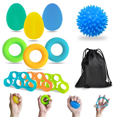 Homkuo Fingertrainer Knetball Handtrainer Set, 10 Stück Fingerexpander Handtraining Ball mit 3 Stärken für Hände Therapie, Arthrose Training, Stärkung der Finger und Hand für Klettern Gitarre