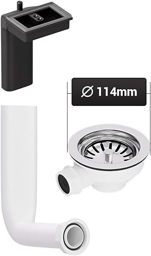 Aquade Siebkorbventil 114mm - Siebkorb Spüle - Siphon Spüle - Sifon Spüle Set Für Küche - Spülbecken Abfluss - Modell: Abtropfüberlauf