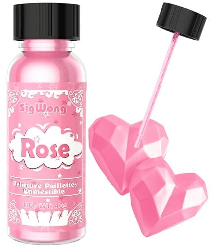 Paillettes Comestibles, 40g Liquide Colorant Alimentaire Paillette Alimentaire Peinture, Liquide Paillette Alimentaire pour Gateau, Cocktail, Gâteaux, Biscuits, Bonbons, Boissons-Rose
