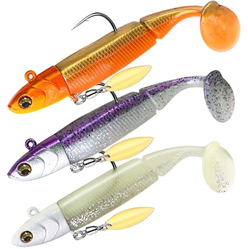 TABKSOLA Gummifische Set, Vormontierte Gummiköder, 6- Stück Set Barschköder, Jig Spinner, Sinkende Köder für Salz und Süßwasser, Geschenk für Männer Zum Angeln.