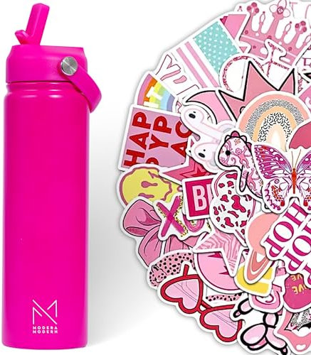 MODERA MODERN Preppy Water Bottle Preppy - 22oz - Preppy Water Bottle Stickers Water Bottle Pink Waterbottle Water Bottle for Teen Girls Preppy Water Bottle for School Preppy Stickers for Water Bottle