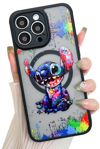 cuwana Magnetic Clear for iPhone 14 Pro Max Case 6.7 in, Cute Cartoon S Colorful Pattern [Compatible with Magsafe] Black Translucent Matte Hard Shockproof Cover with Camera Protection