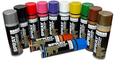 Lot de 12 bombes aérosol 200 ml séchage rapide pour graffiti & déco - Pour bois, pierre, mur, métal: Noir, Blanc, Bleu, Vert, Rouge, Jaune, Violet, Orange, Rose, Marron, Gris Anthracite, Doré