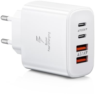 40W USB C Ladegerät, Netzteil USB C Mehrfach USB Ladegerät 4-Port USBC Power Adapter+QC USB Stecker Schnellladegerät für iPhone 15 14 13 12 11 Pro Max Plus XS XR X 8, iPad, Samsung, Handys Ladegerät