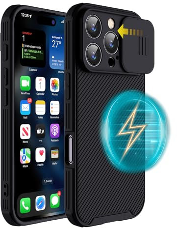 Hitaoyou for iPhone 16 Pro Max Case Compatible with Magsafe, iPhone 16 Pro Max Camera Protection Case [Support Wireless Charging] with Slide Lens Cover,Slim Magnetic Case for iPhone 16 Pro Max Black