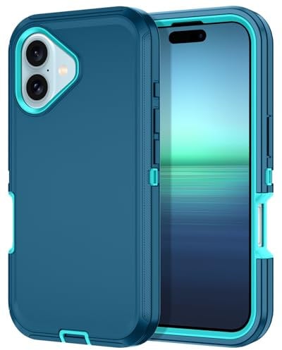 Petocase for iPhone 16 Case Shockproof Dust/Drop Proof 3-Layer Full Body Protection [Without Screen Protector] Rugged Heavy Duty Cover Case for Apple iPhone 16 6.1 2024,Turquoise