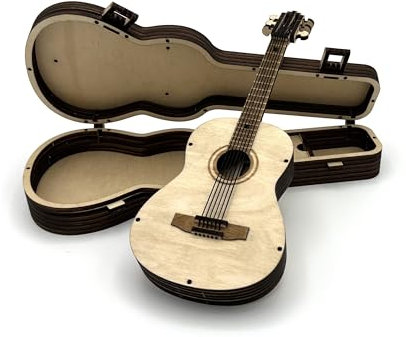 3D Puzzle Gitarre aus Holz mit Gitarrenkoffer, DIY Holzpuzzle Holz-Modellbausatz