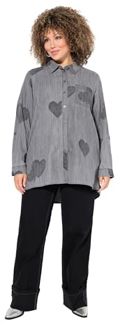 Ulla Popken Damen große Größen Übergrößen Plus Size Jeansbluse, Herzen, Hemdkragen, Langarm, Lyocellmix