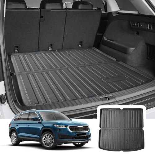 CDEFG Kompatibel mit Skoda Kodiaq 2016-2023 Kofferraumwanne TPE Kofferraummatte Wasserdicht Anti-Staub Wanne Car Cargo Trunk Tray Auto Kodiaq 2023 Zubehör (5 Sitzer)
