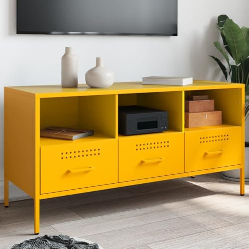 UJCHVHN Casa Giardino, Mobile TV Giallo Senape 100,5 x 39 x 50,5 cm Acciaio