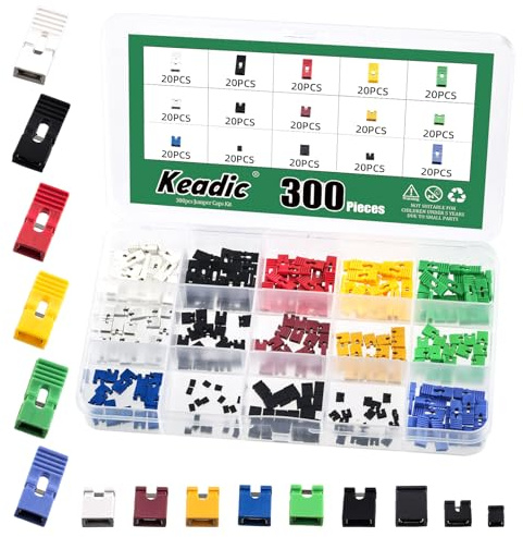 Keadic 300PCS Mixed Jumper Caps Assortment Kits 1.27MM 2.54MM 2.0MM Short Circuit Cap Mini Micro Jumper Circuit Board Jumper Cap for Electronic Technology Arduino DIY