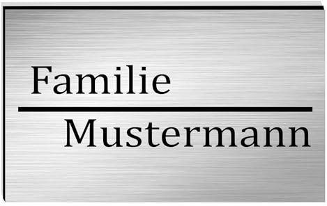 KIWISTAR UG - ab 1x - Namensschild Strich 100x60mm Briefkastenschild selbstklebend - silber-schwarz gebürstet - Klingelschild personalisiert - Briefkastenschild Türschild mit Gravur UV und wetterfest