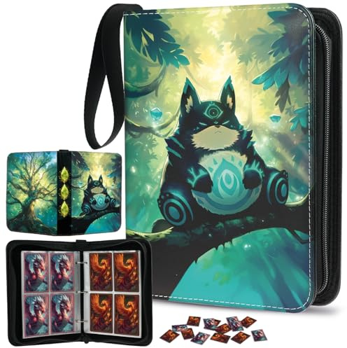 Trading Card Binder, Card Album for Game Cards, Sylvan Guardian, 400P | Premium PU Leather, 3 Ring Removable Sleeves Binder, Zipper, Wrist Band, Water Resistance