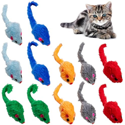 Guyode 12 Pièces Souris Chat Jouet, Jouets pour Chats, Fourrure Souris Jouets pour Chat Lovely Petit Chaton Jeu interactif, Jouet Interieur pour Chats, Mignon pour Tous Chaton (Couleur Aléatoire)