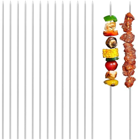 WUMZIRA Set 50 Spiedini in Acciaio, barbecue carbonella, spiedini acciaio, Stuzzicadenti Barbecue Lunghi, spiedini acciaio, spiedini per barbecue, Perfetti per Falò, Grill per Marshmallow