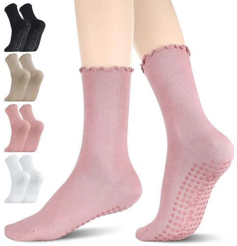 Utensilsto 4 Paar Yoga Pilates Socken, Rüschen Antirutsch Socken