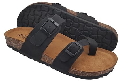 Cassandra Ciabatte Donna Estive in Pelle, Sandali Sughero con Infradito per Casa, Mare e Uscite, 100% Made in Italy (Nero, Sistema Taglie Calzature EU, Adulto, Donna, Numero, Media, 39)