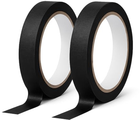 Yuexitech 2 Packs Masking Tape, Ruban Masquage Peinture 15mm x 50m, Idéal Pour Décoration Intérieure, Lignes Nettes Sans Coulure Sur Murs, Portes Et Plinthes（Noir）
