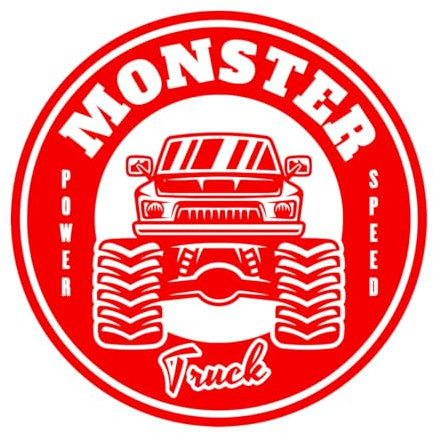 Wandaufkleber aus Papier Monster Truck Big Car Runder Emblem in zwei 36x36cm Individuelle Anpassung RoseRed