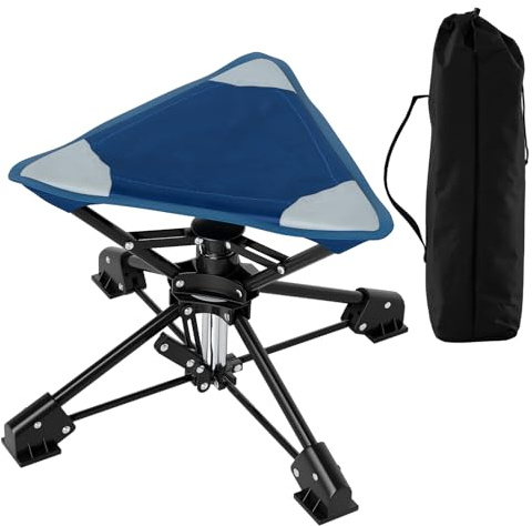 TANGZON Folding Camping Stool, 360 Degree Swivel Fishing Chair | Tripod Seat with 150 kg Metal Frame, Anti-Sink Feet, 600D Oxford Fabric and Carry Bag for Camping, Hunting and Picnic