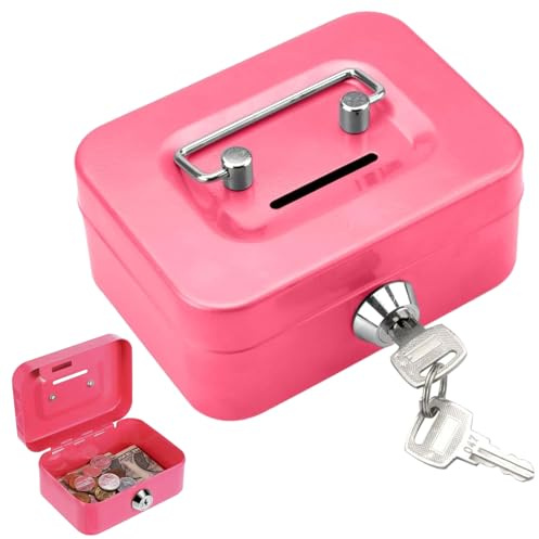 Geldkassette Abschließbar Klein Rosa,Geldkassette Klein,Kasse mit Schlitz,Kasse Abschließbar,Geeignet für Zuhause und das Büro