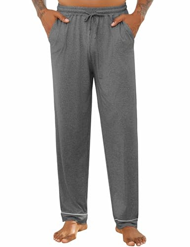Crewhpo Pantaloni Pigiama Uomo Lunghi da Casa con Tasche e Coulisse | Tessuto Morbido, Vita Elasticizzata, Coulisse Regolabile, Tasche Laterali, Gamba Comoda, Casa Notte Relax Weekend