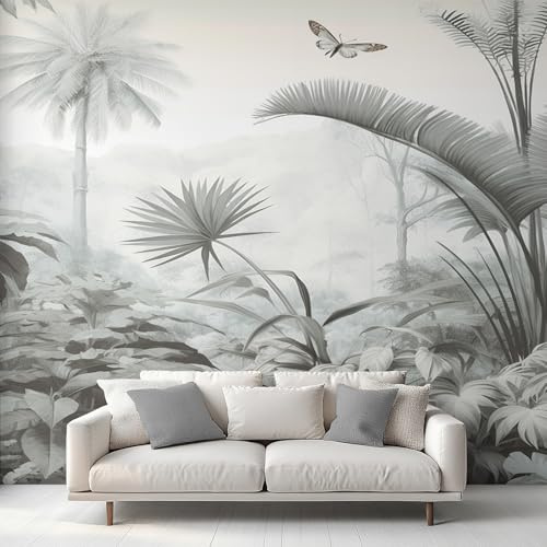 Black White Tropical Photo Wallpaper, Jungle Botanical Wallpaper Mural, 450x315cm Wall Paper for Bedroom Living Room, Non-Woven Wall Mural Room Decor EL&D81