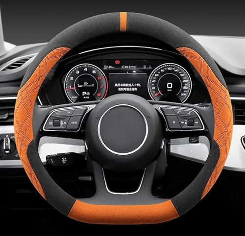 FHACAD Lenkradbezug Auto für Smart Fortwo 451 2007-2014, Wildleder Auto Lenkradabdeckung Lenkradhülle Lenkradschutz Rutschfester Lenkrad Abdeckung,Orange