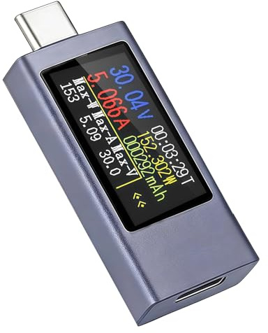 USB C Tester Voltímetro Amperímetro, Type C Tester, 240W 4-30V 0-12A | Tipo C Probadores de Medidor, Courant et de Tension Amperemetre Capacité Alimentation Wattmètre Chargeur Détecteur