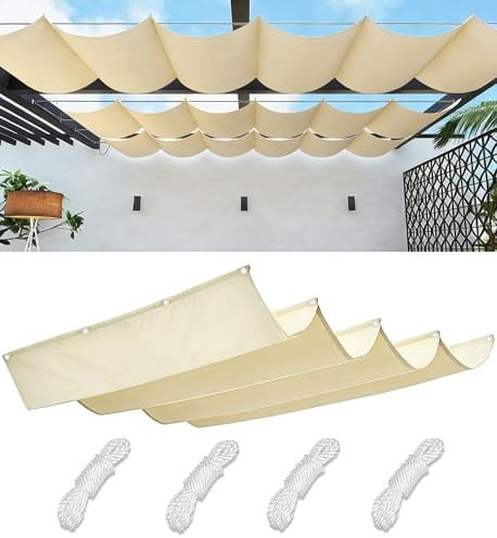 Tenda a Vela Parasole a Onda Retrattile Vela Ombreggiante Impermeabile Tenda a Vela Giardino Protezione UV Tende da Sole con Corda di Nylon e Occhiellato per Esterno Giardino 0.9x3.5M Crema