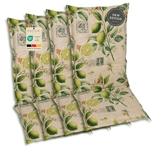 GO-DE Textil Bequeme und attraktive Polsterauflagen für Hochlehner-Gartenstühle (4er-Set, Lemon Sand, Hochlehner)