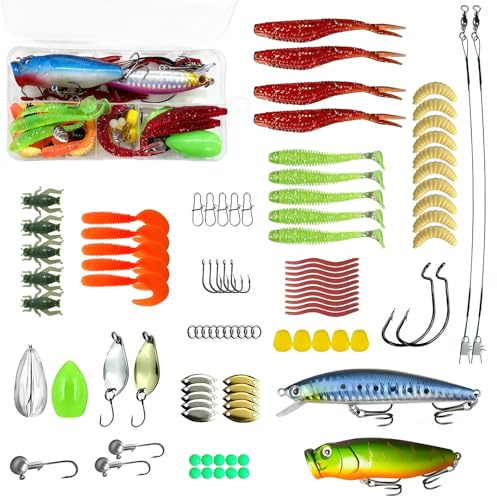 Xynovate Kit Esche Pesca 98pz Scatola | Misto esche morbide rigide, adatto pesca lago mare tutti pesci