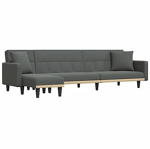 XHNIFBN Schlafsofa L-Form Dunkelgrau 275x140x70 cm Eckcouch mit Bettfunktion aus strapazierfähigem Stoff und Sperrholzrahmen für Wohnzimmer Jugendzimmer Gästezimmer
