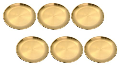 Toyvian Juego de 6 Platos Redondos de Acero Inoxidable Dorado Reutilizables y Aptos para Lavavajillas para Camping y Fiestas Diseño Vintage Elegante
