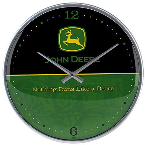 Nostalgic-Art Retro Wanduhr, Ø 31 cm, John Deere – Logo Black and Green – Geschenk-Idee für Traktor-Fans, Original Lizenzprodukt (OLP), Große Küchenuhr, Vintage Design
