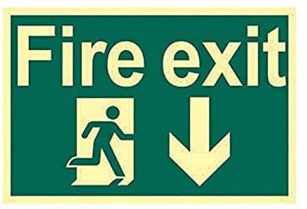 Scan SCA1580 Self adhesive PVC sign - Fire exit - running man arrow down - Photoluminescent 300 x 200mm