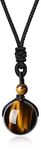 COAI Unisex Edelstein Tigerauge Perle Anhänger Glückskette Verstellbare Halskette