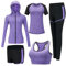 ZETIY Tute da Ginnastica Donna Set, 5 Pezzi Abbigliamento Sportivo Donna per Pilates Yoga Jogging Gym Workout Ginnastica Include Manica Lunga e Corta, Pantaloni, Reggiseno - Viola - M