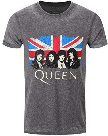 Rockoff Trade Men's Queen Vintage Union Jack T - Shirt, Grey (Charcoal Charcoal), X-Large (Manufacturer Size:X-Large)