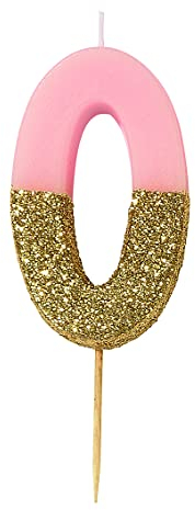 Talking Tables Rosagold-Glitzer-Kerze mit der Zahl 0 | Hochwertige Tortendekoration | Hübsch, glitzernd für Kinder, Erwachsene, Jugendliche, Geburtstagsfeier