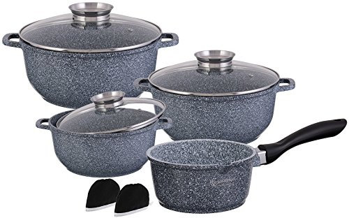 Edenberg 9-teiliges Topfset mit Antihaftbeschichtung Granit Kochgeschirr Set Aromaknopf