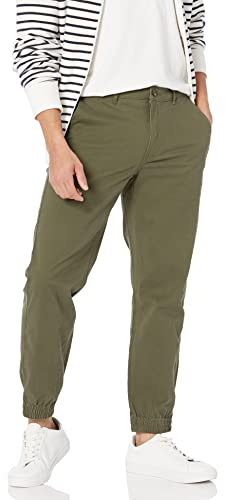 Amazon Essentials Pantaloni Jogger Chino dalla vestibilità Aderente Uomo, Verde Oliva, M