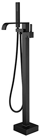 Artiqua Freistehende Badewannenarmatur Wannenfüller Schwarz Bodenhalterung Badezimmer Wasserhähne Messing Einzelgriff mit Handbrause