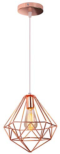 PETITES ECREVISSES Hängeleuchte Industrial Design Diamant Pendelleuchte Prismatische Lampenschirm Vintage Lampe Deckenleuchte LED Ideal für Esszimmer Wohnzimmer Restaurant (Roségold)