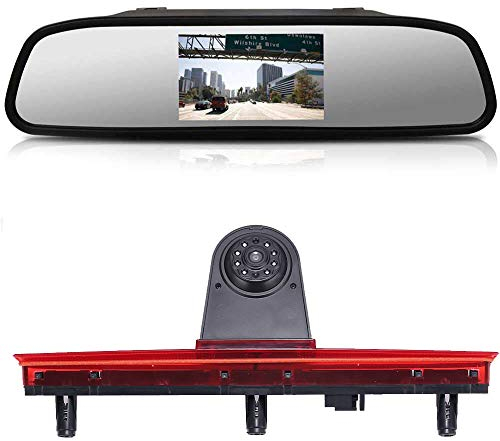 HD Auto Rückfahrsystem Bremsleuchte Rückfahrkamera Einparkkamera Einparkhilfen Fahrzeugsicherheitskamera Mit winkelverstellbar Kompatibel mit V W T5 Bus Transporter Multivan Caravelle+4.3''Rückspiegel